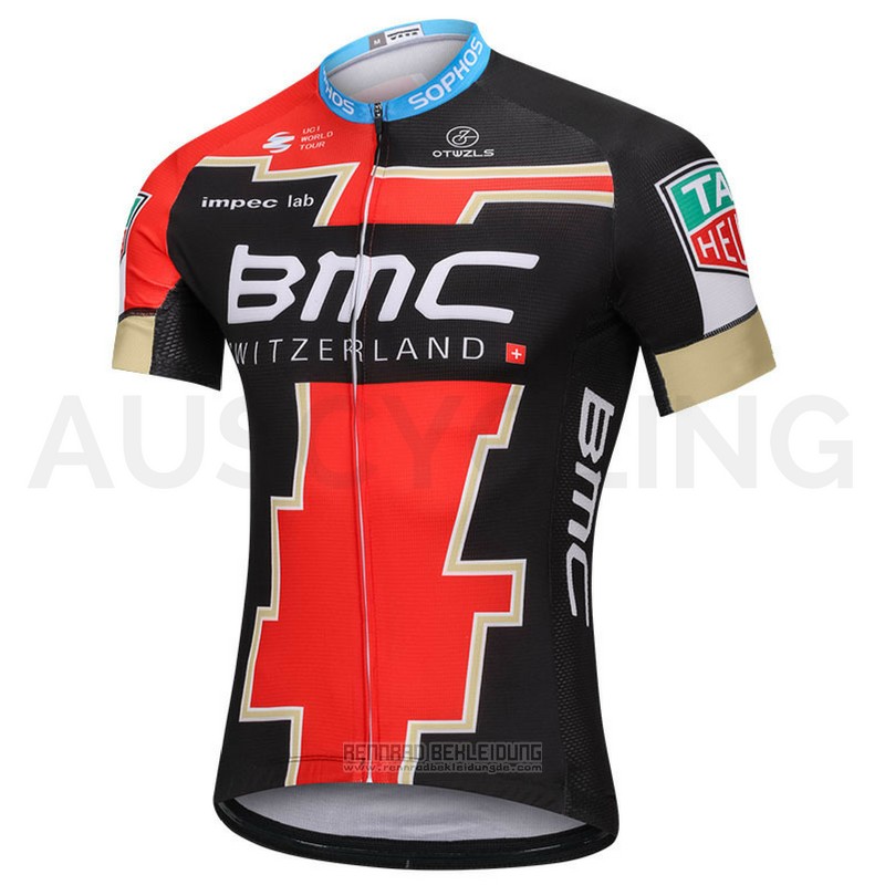 2018 Fahrradbekleidung BMC Shwarz und Rot Trikot Kurzarm und Tragerhose